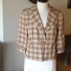 Talbots Plaid jacket in brown and tans. Size 8